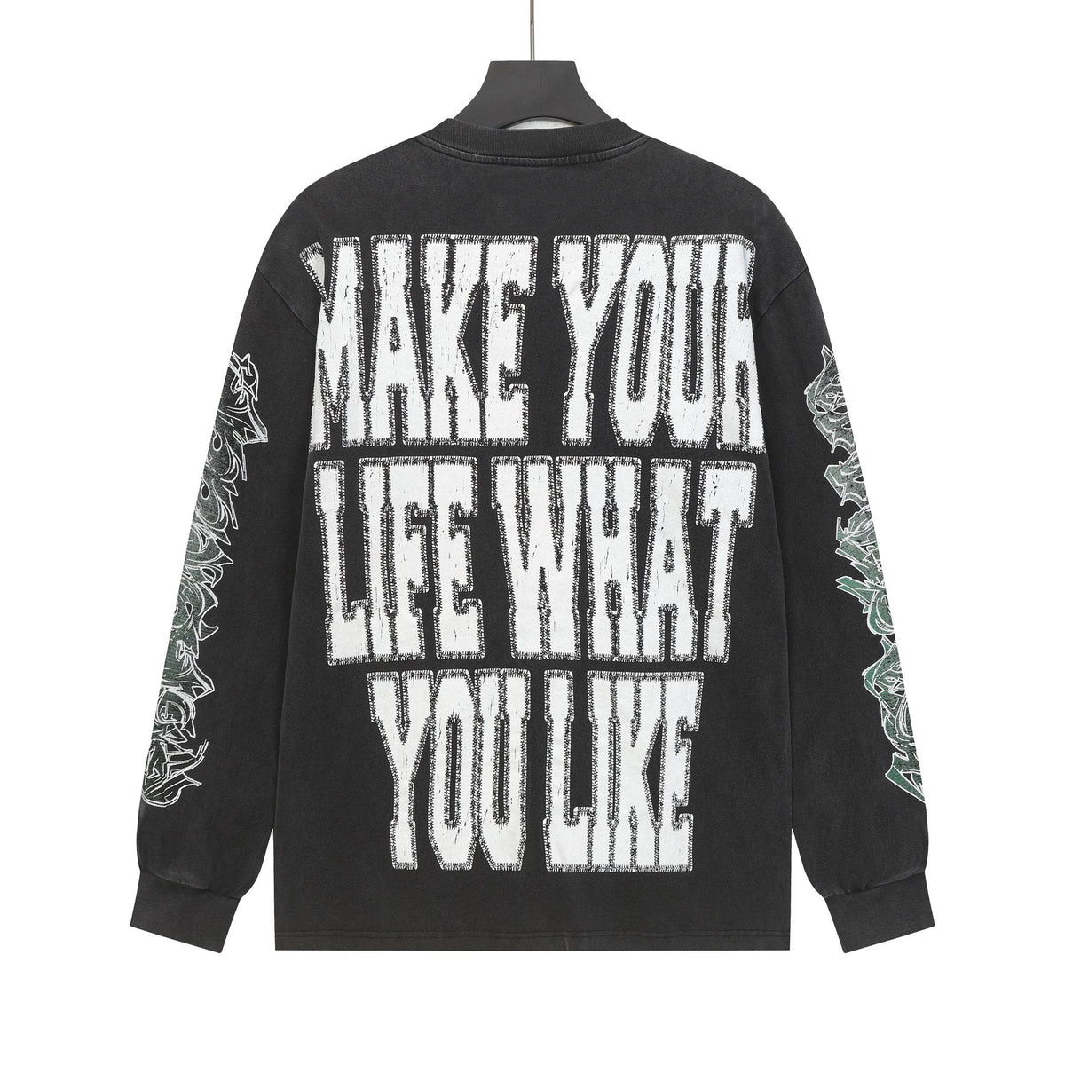 Godspeed Washed Black Skeleton Graphic Long-Sleeve T-Shirt — back
